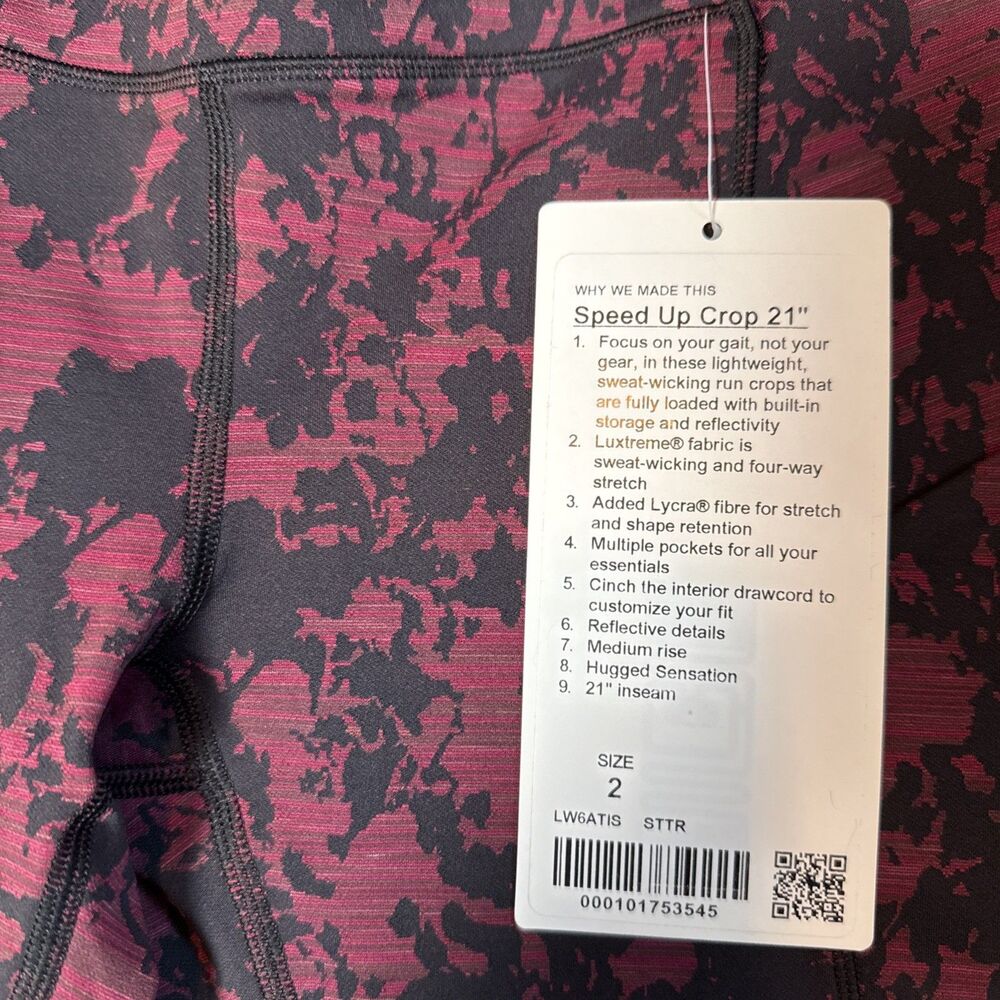 Lululemon Speed Up Crop 21" Splatter Blossom Jacquard Garnet Black Size 2 (read) - Picture 2 of 8